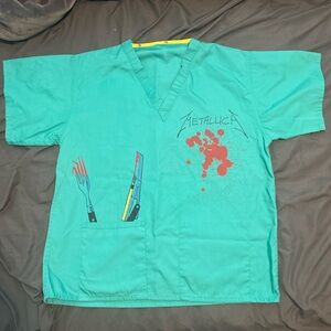 Metallica Scrub Top Crash Course in Brain Surgery Limited Edition RARE Small
